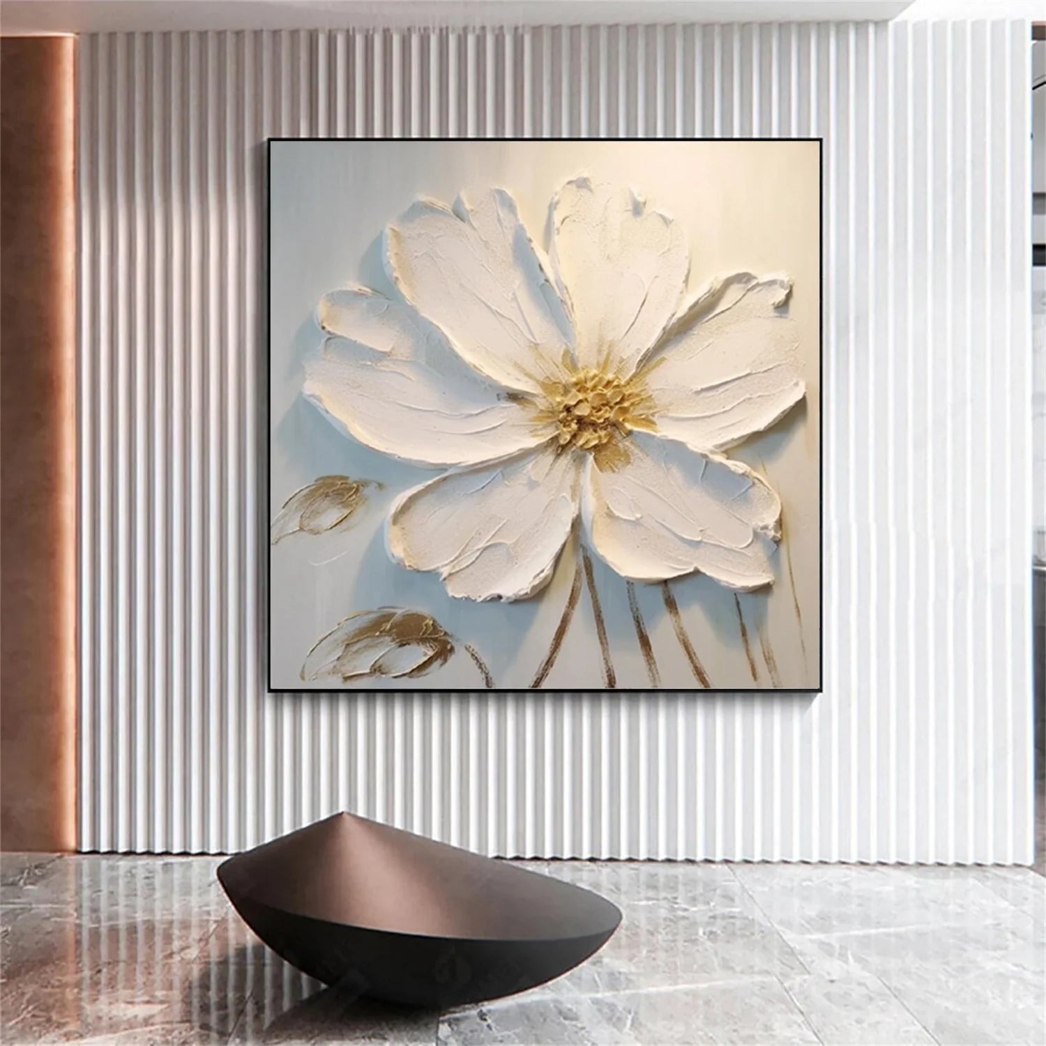 White Flower & Tree Abstract Textured Wall Art #ML136