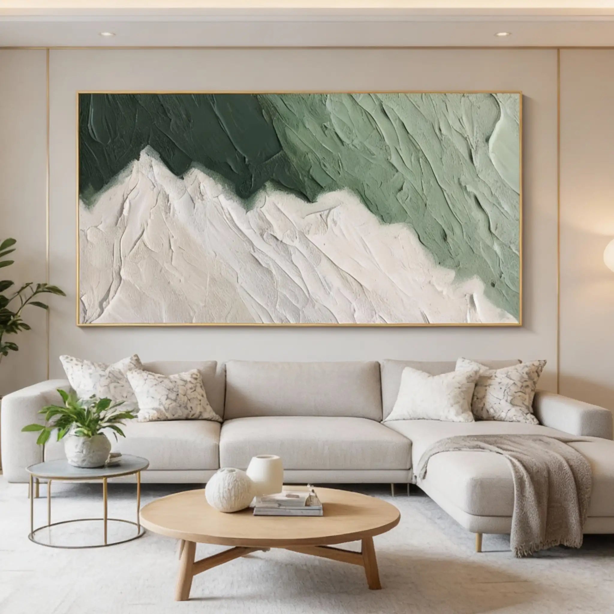 White & Green Textured Wall Art #BGM 005