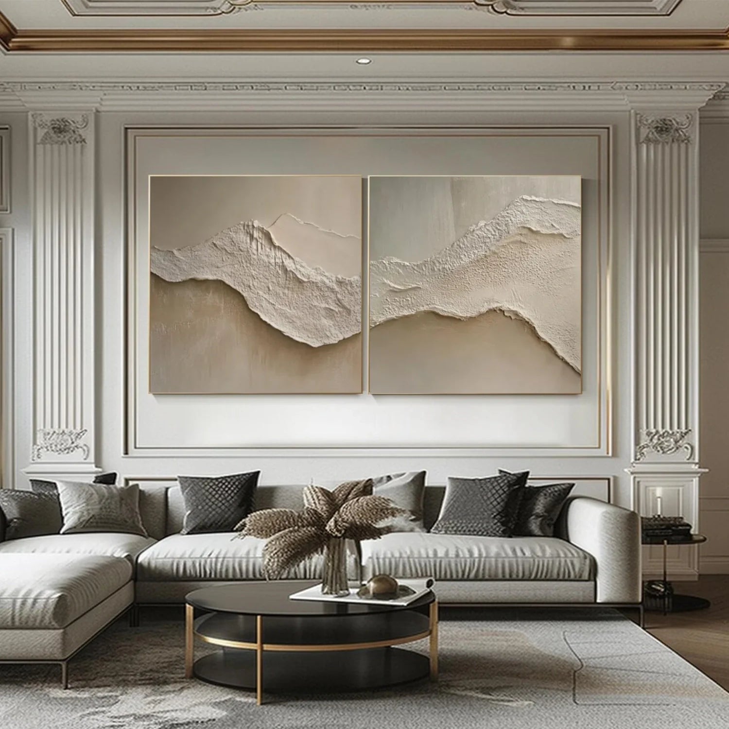 Beige and Brown Minimalist Textured Canvas Art Set of 2 #MZ117