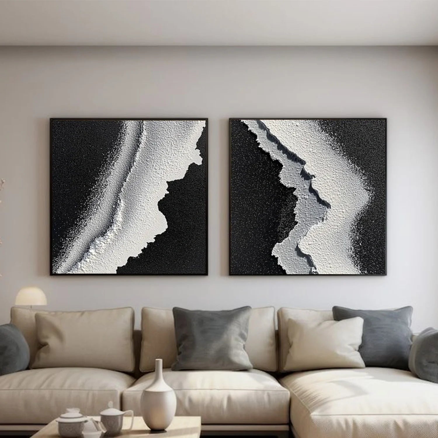 Black and White Minimalist Textured Canvas Art Set of 2 #MZ118