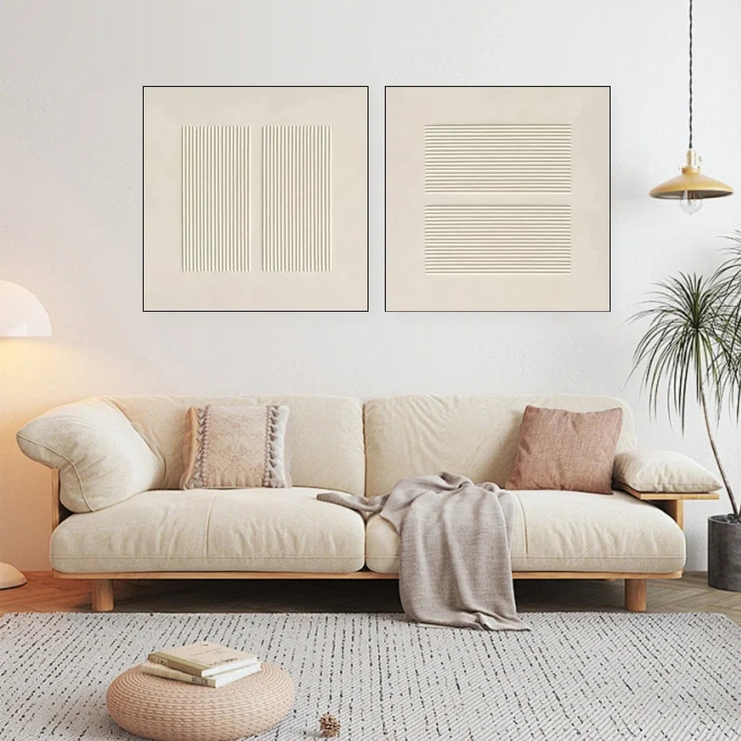 Beige Minimalist Textured Canvas Art Set of 2 #MZ108