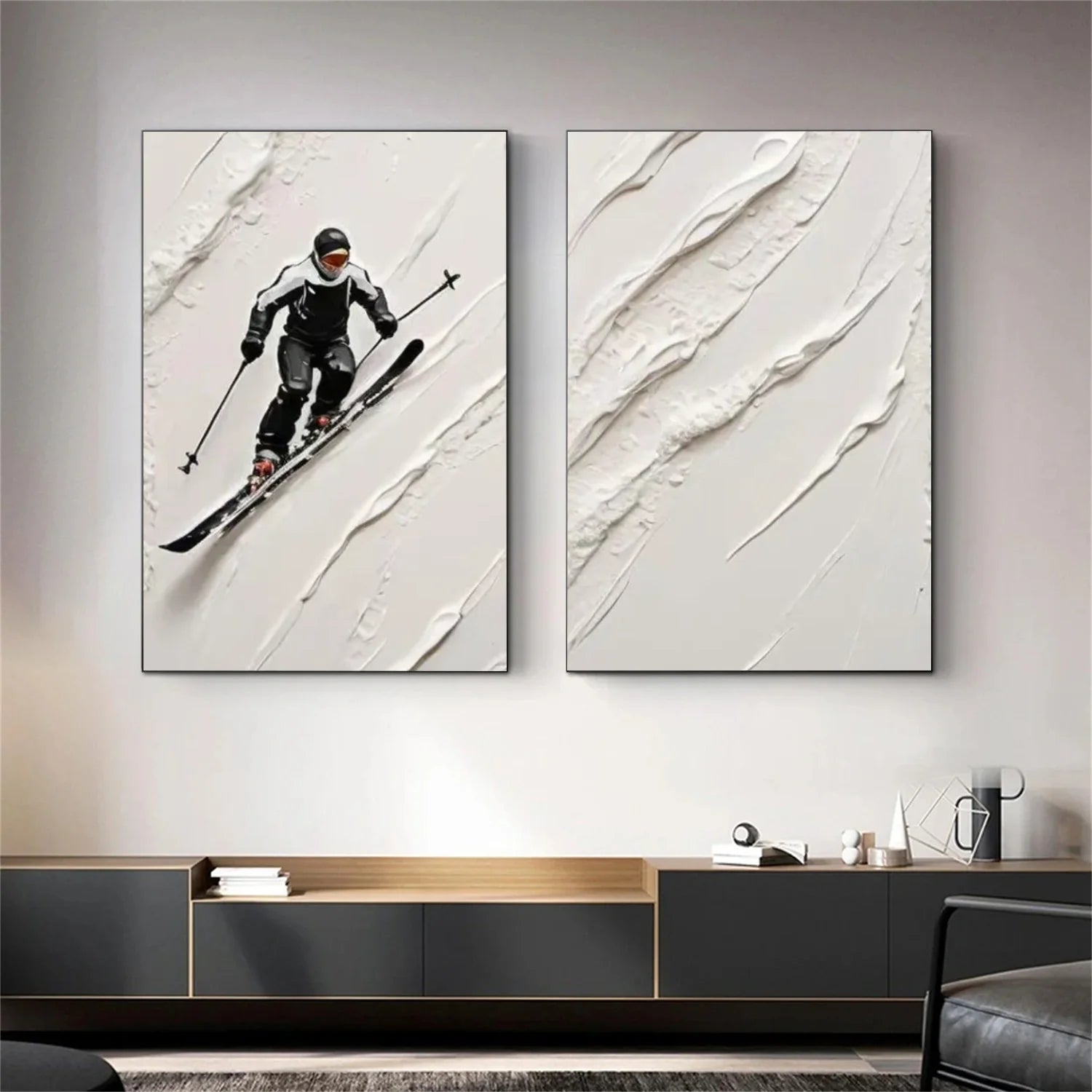 Skiing Sport Textured Wall Art Set of 2 #SA040