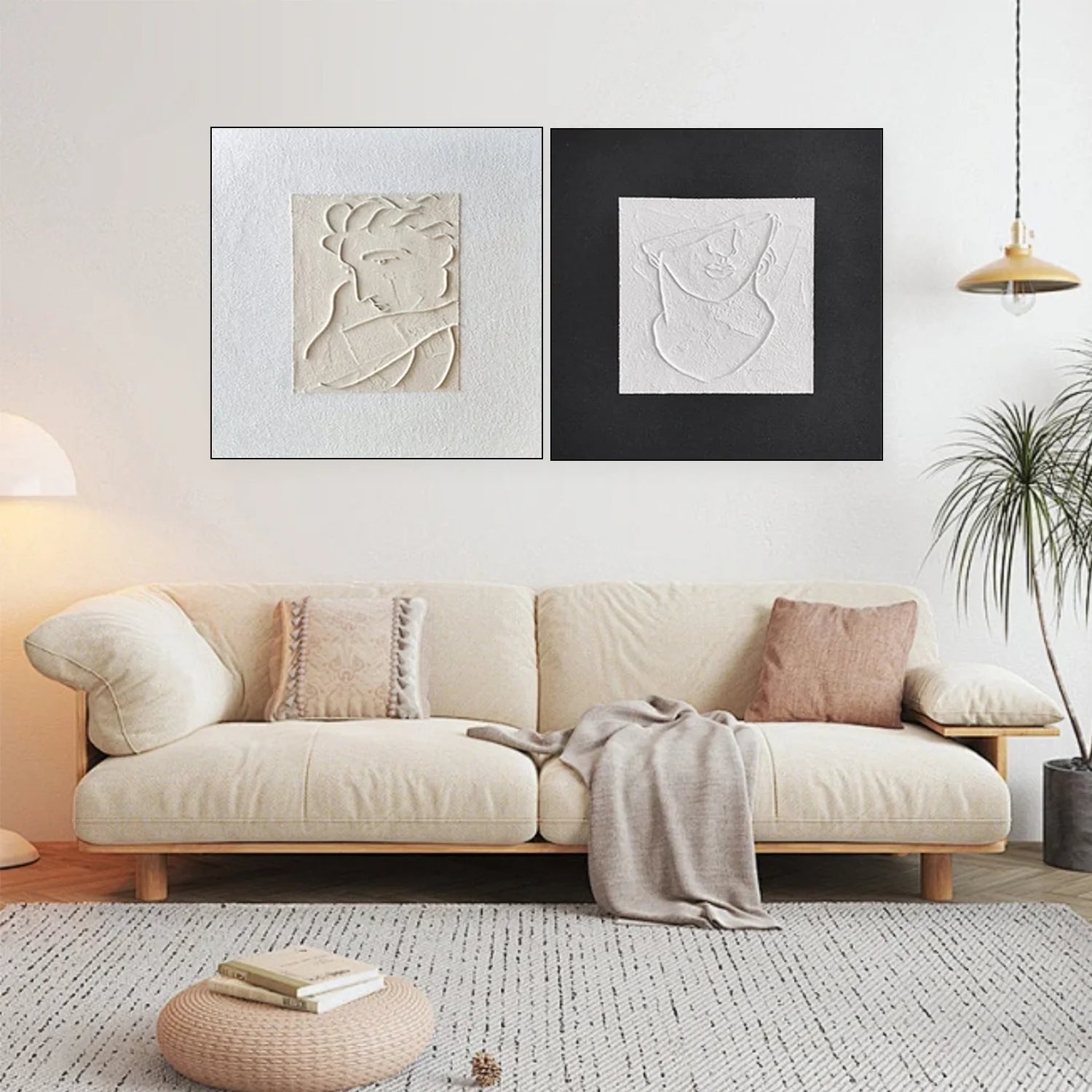 Black and White Minimalist Textured Canvas Art Set of 2 #MZ103