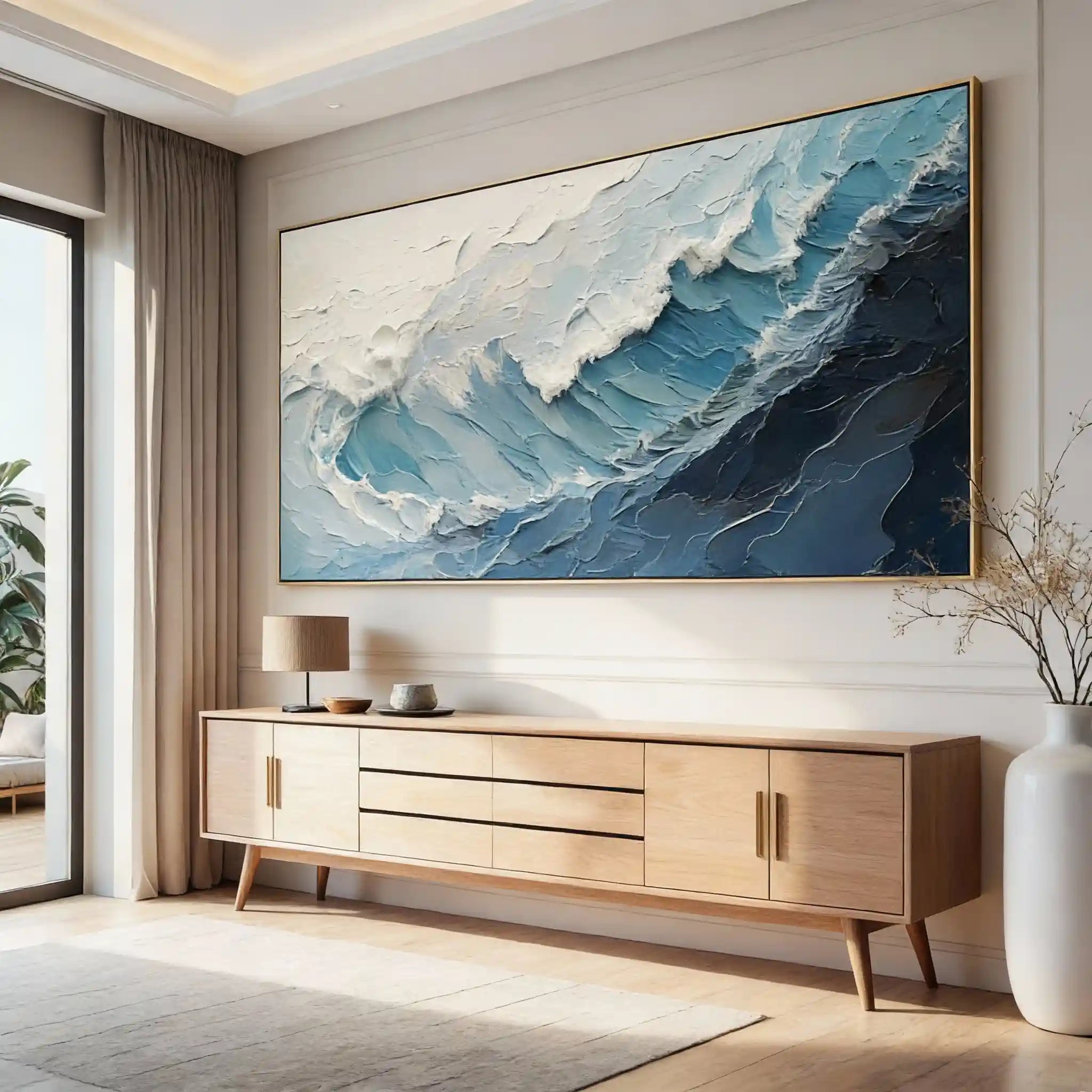 Blue & White Textured Ocean Wallart for Decor #BGM 006