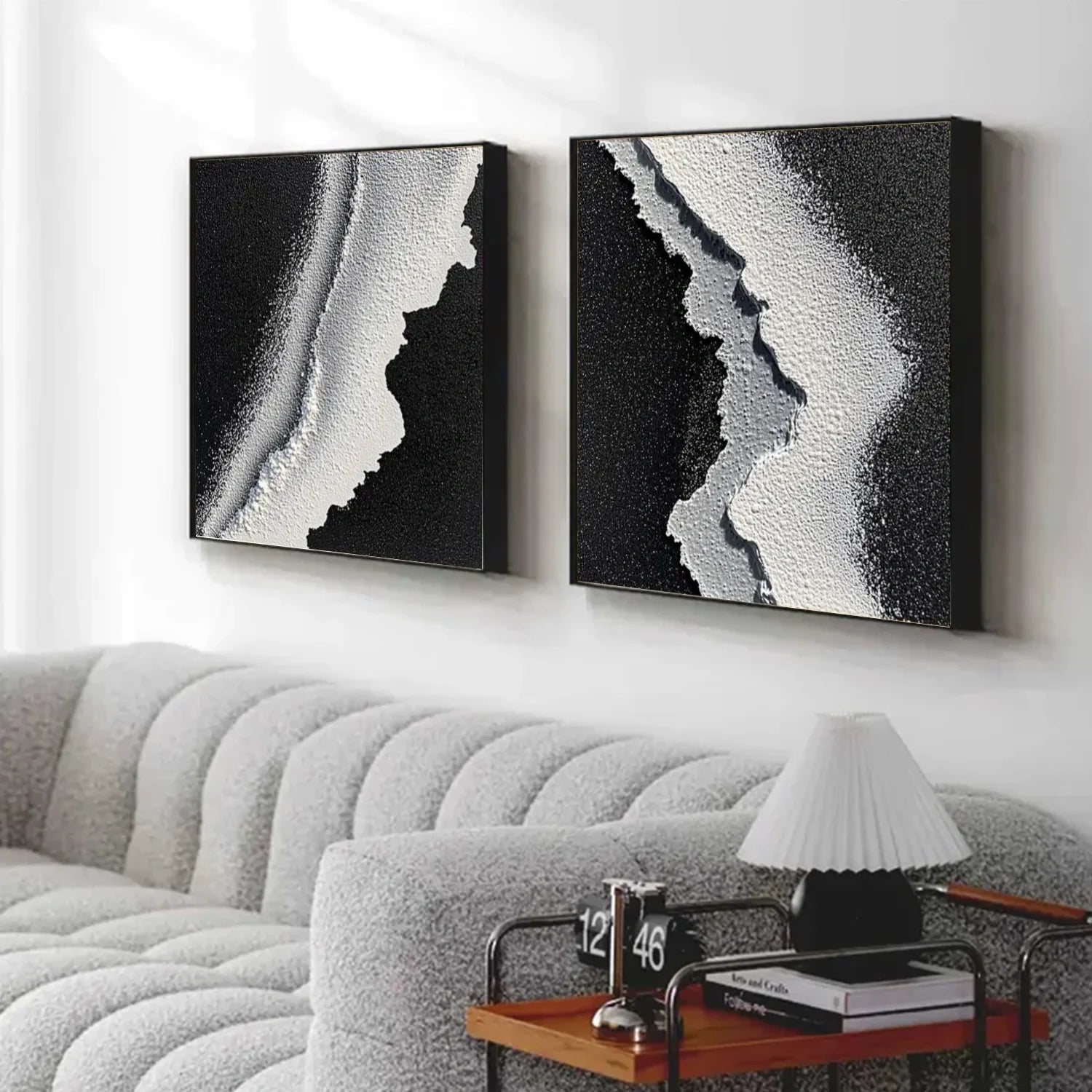 Black and White Minimalist Textured Canvas Art Set of 2 #MZ118