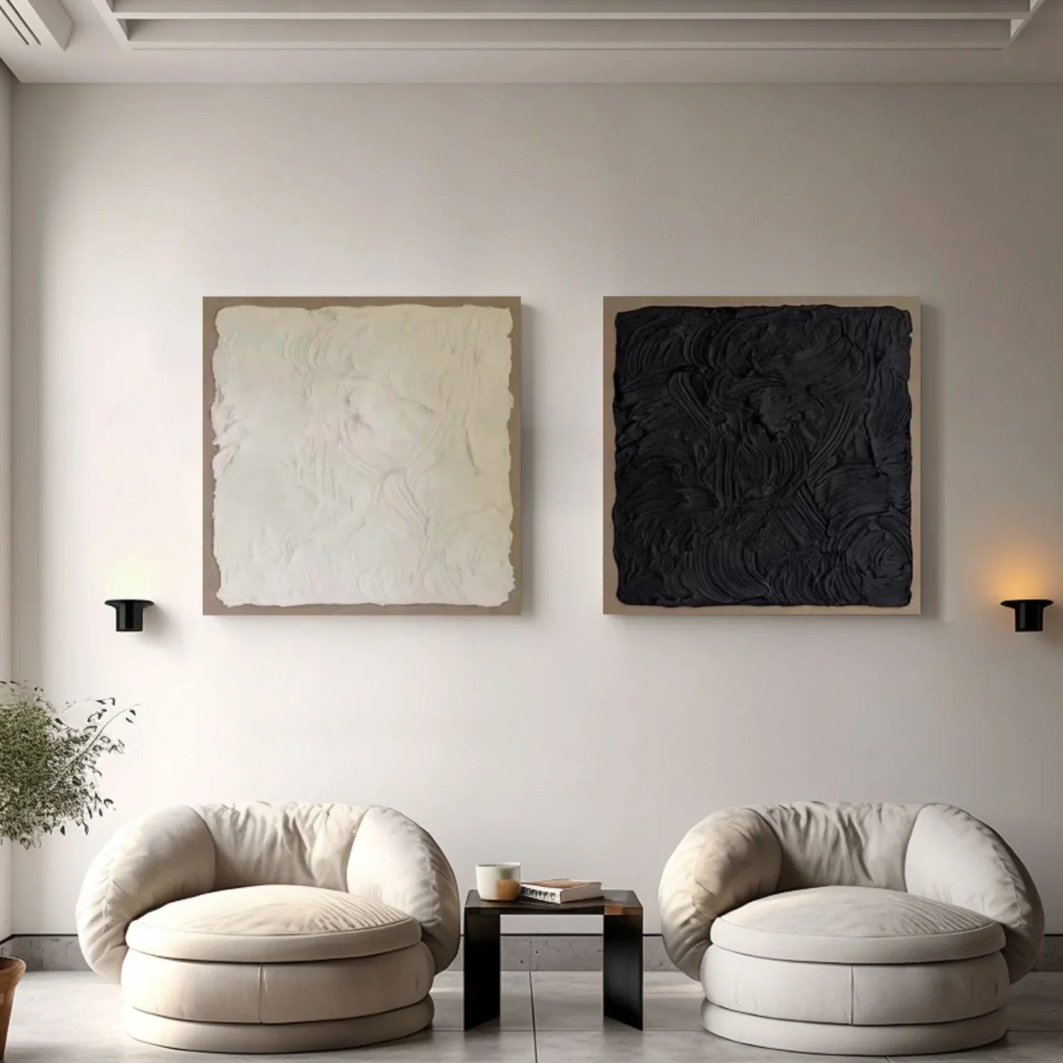 Black and White Minimalist Textured Canvas Art Set of 2 #MM264