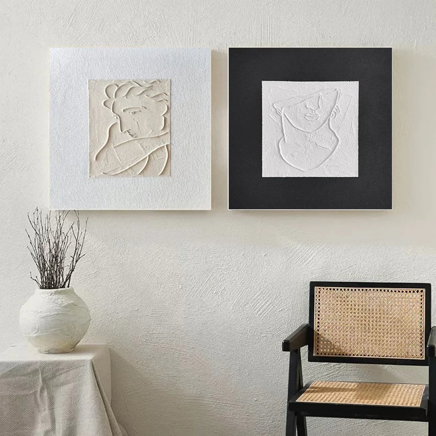 Black and White Minimalist Textured Canvas Art Set of 2 #MZ103