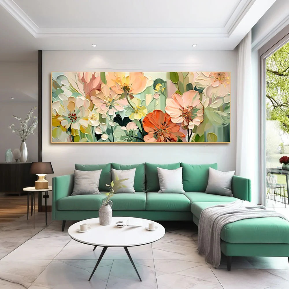Panoramic Colorful Flower Textured Oil Painting #TX010