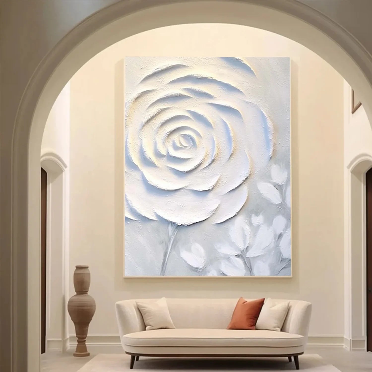 White Flower & Tree Abstract Textured Wall Art #ML139