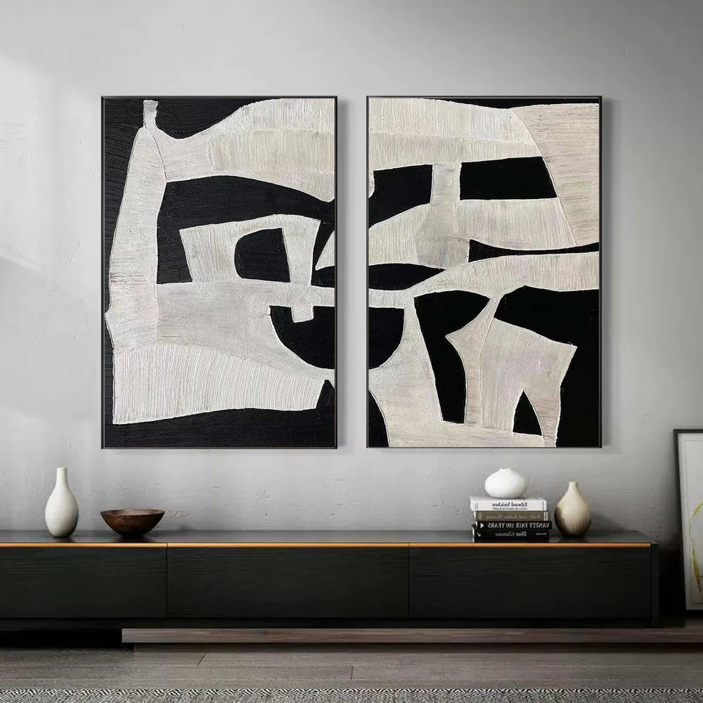 Black & White Abstract Wabi Sabi Painting SET OF 2 #AVG 012
