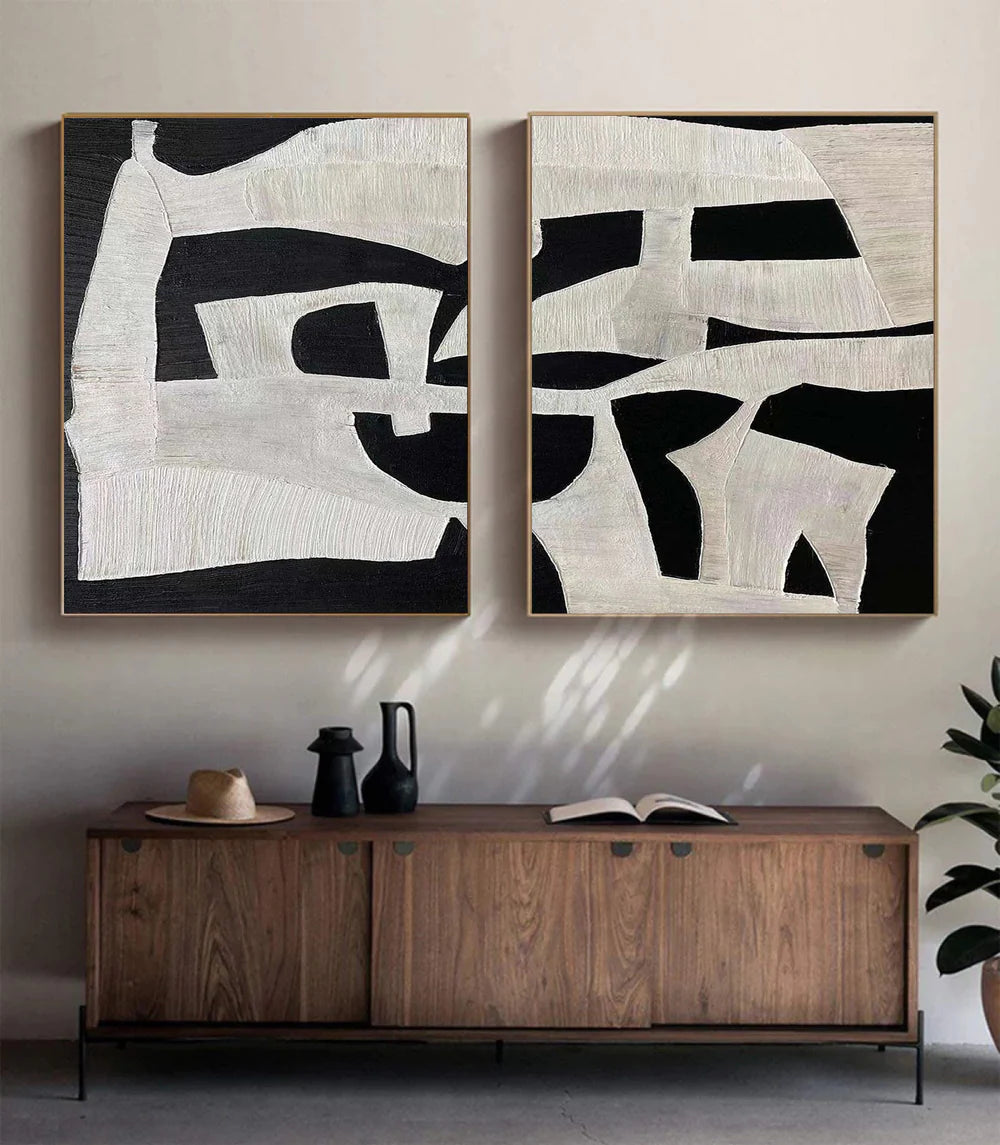 Black & White Abstract Wabi Sabi Painting SET OF 2 #AVG 012