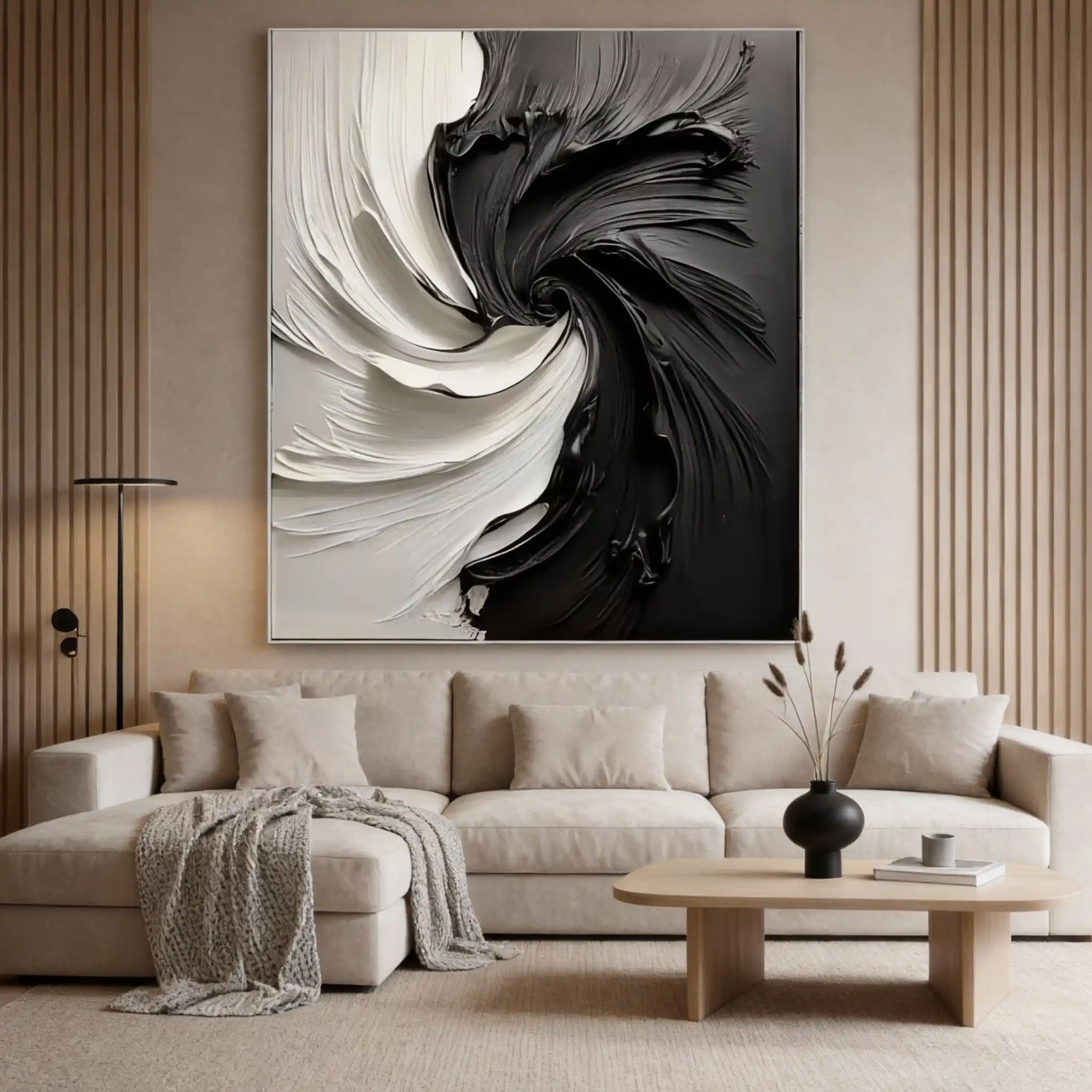 Black & White Abstract Textured Wall Painting #BM 092
