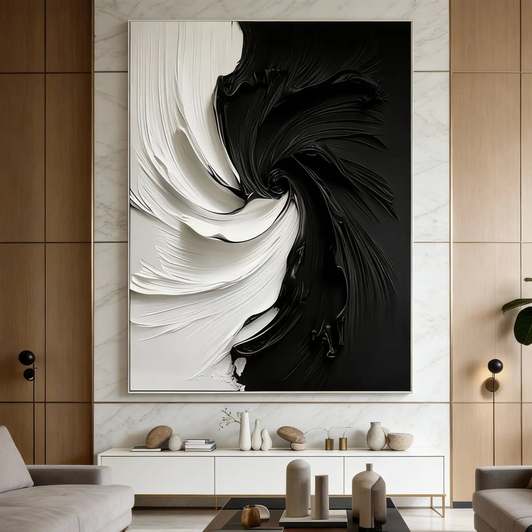 Black & White Abstract Textured Wall Painting #BM 092