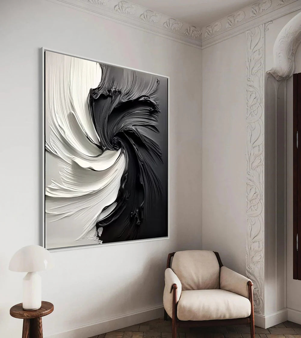 Black & White Abstract Textured Wall Painting #BM 092