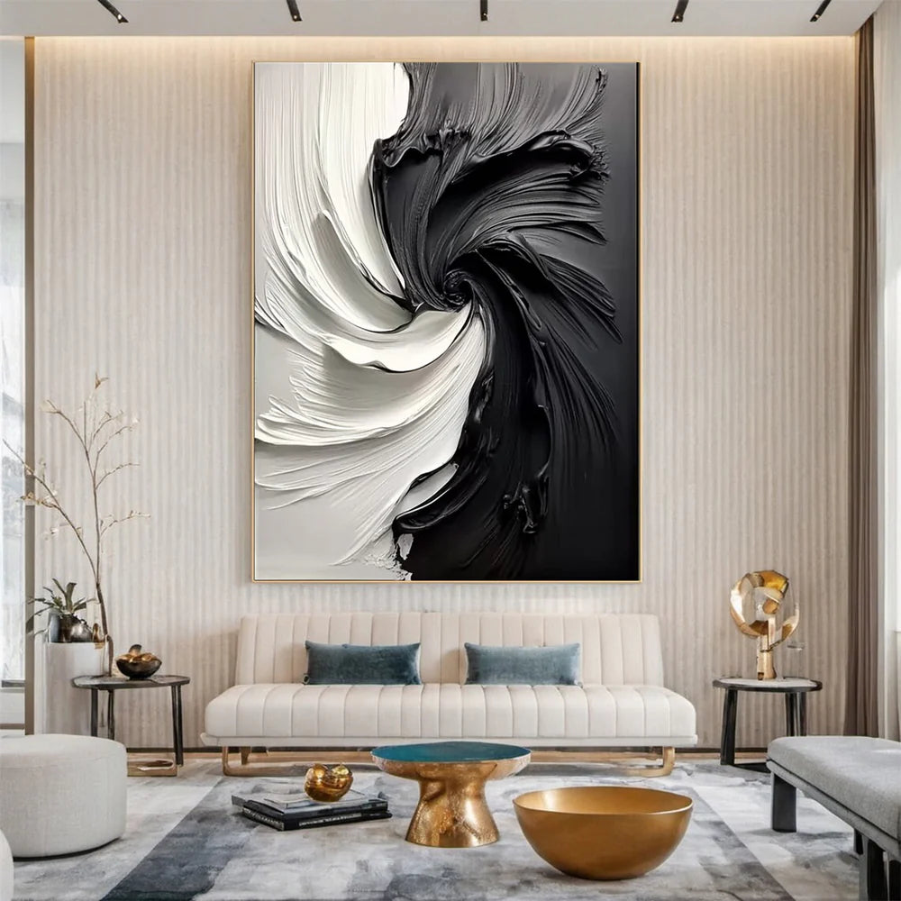Black & White Abstract Textured Wall Painting #BM 092