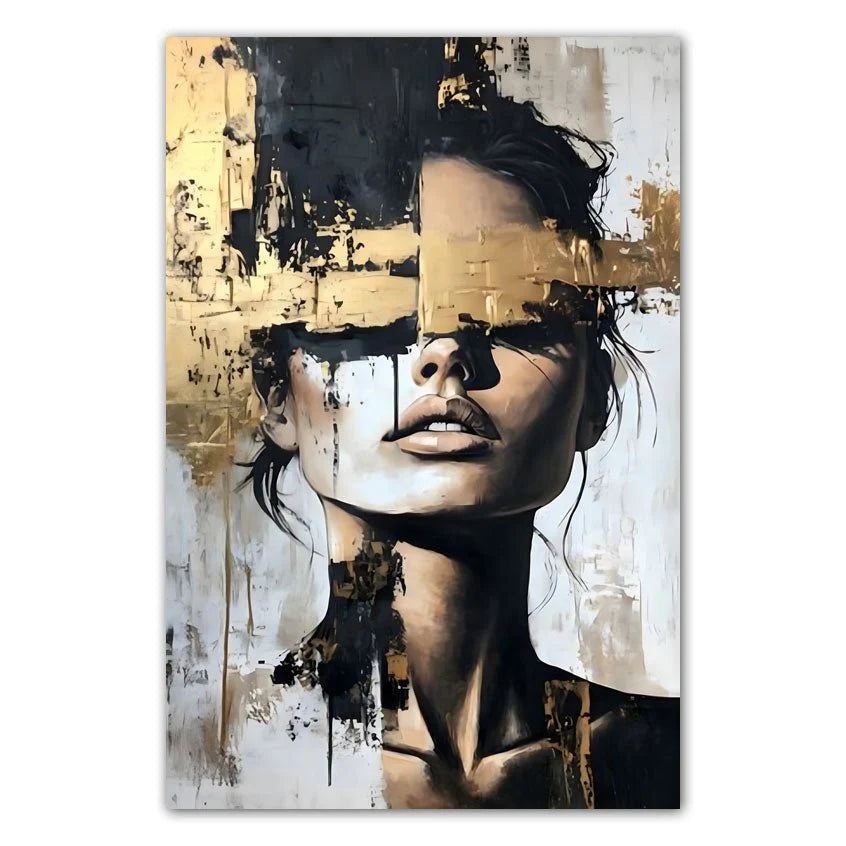 Abstract Figurative Oil Painting - Gilded Gaze