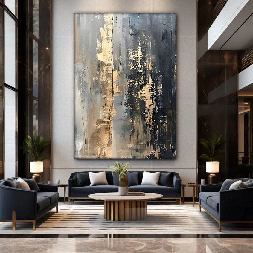 Gold Foil on Black Textured Wall Painting #GB 017