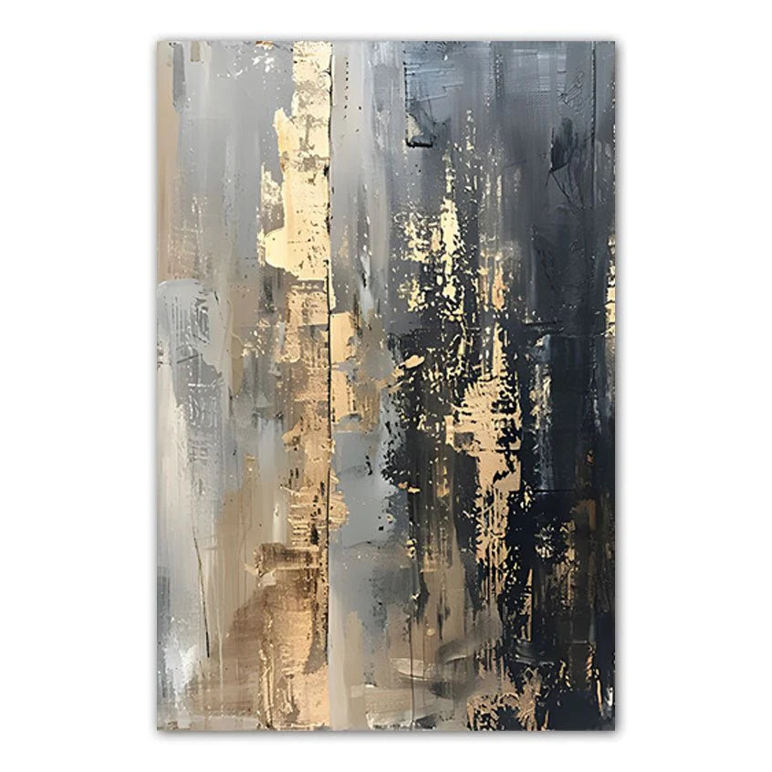 Gold Foil on Black Textured Wall Painting #GB 017