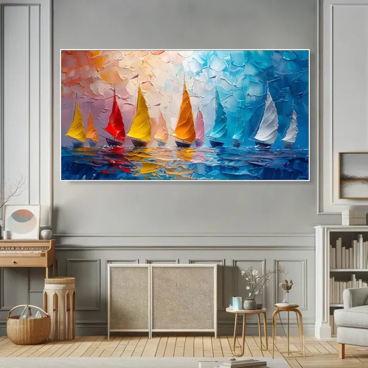 Colorful Ocean Textured Wall Painting - Sailing Dreams