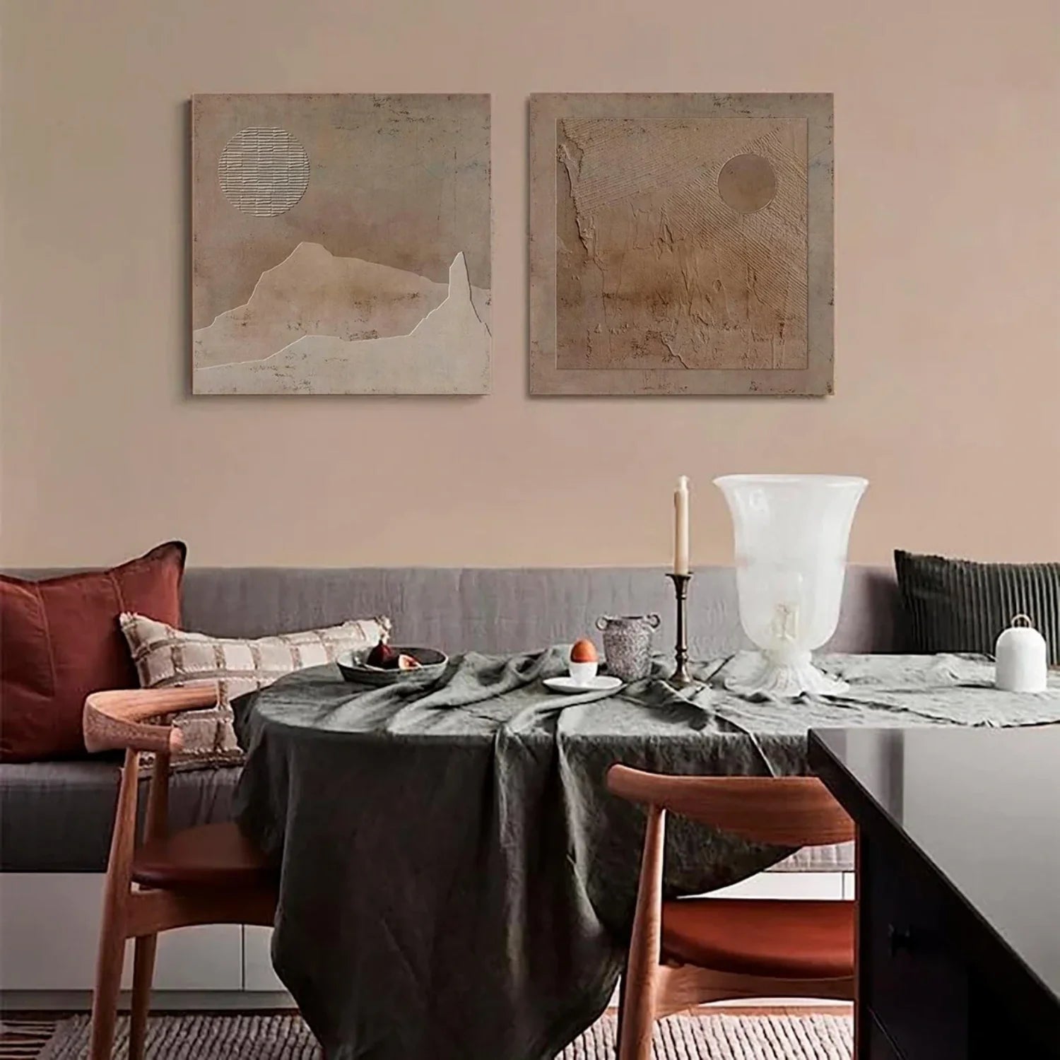 Beige and Brown Wabi Sabi Textured Canvas Art Set of 2 #WS640