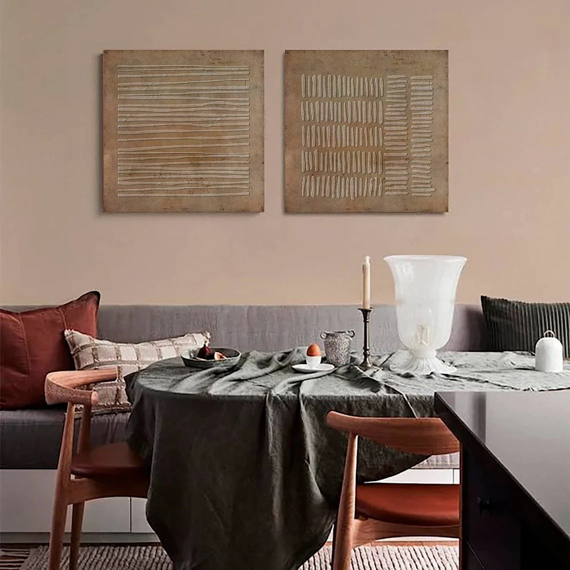 Beige and Brown Wabi Sabi Textured Canvas Art Set of 2 #WS639