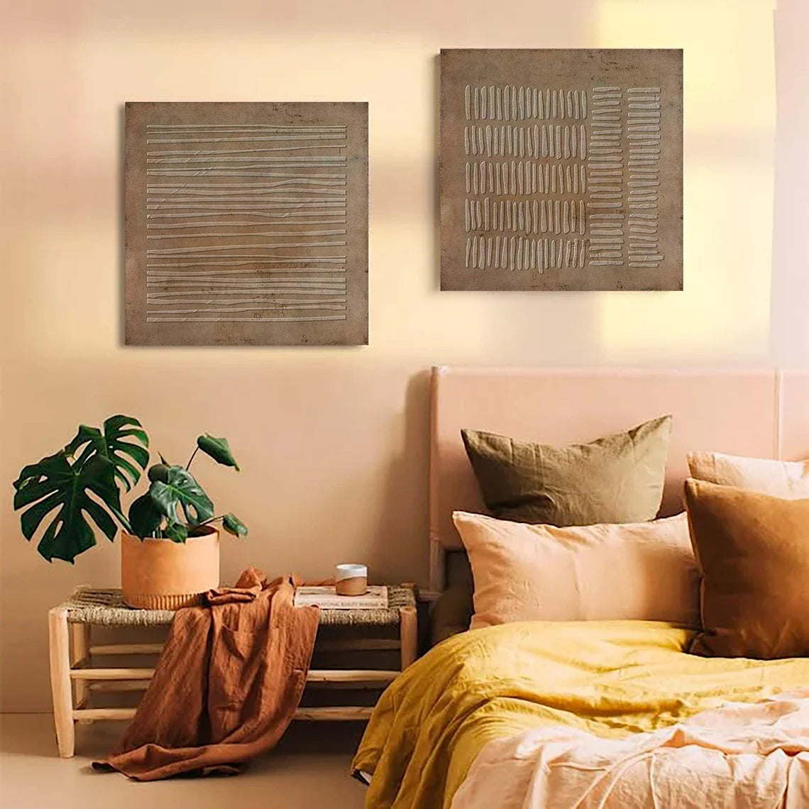 Beige and Brown Wabi Sabi Textured Canvas Art Set of 2 #WS639
