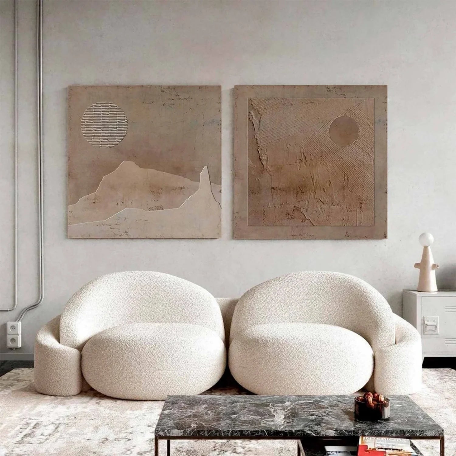 Beige and Brown Wabi Sabi Textured Canvas Art Set of 2 #WS640