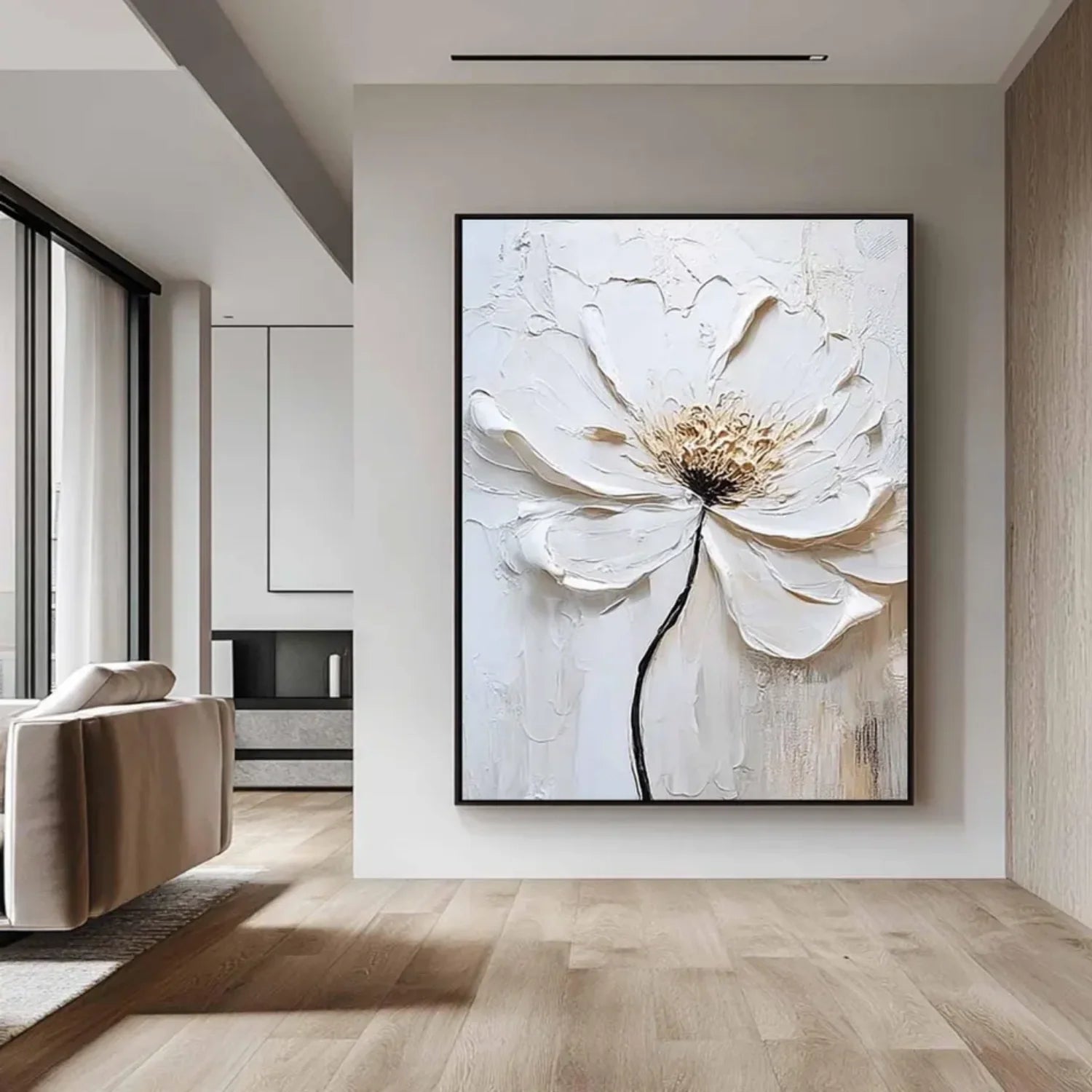 White Flower & Tree Abstract Textured Wall Art #ML129