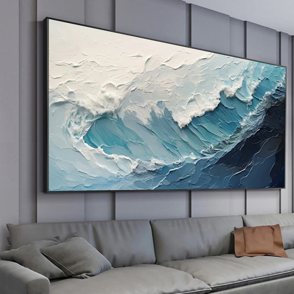 Blue & White Textured Ocean Wallart for Decor #BGM 006