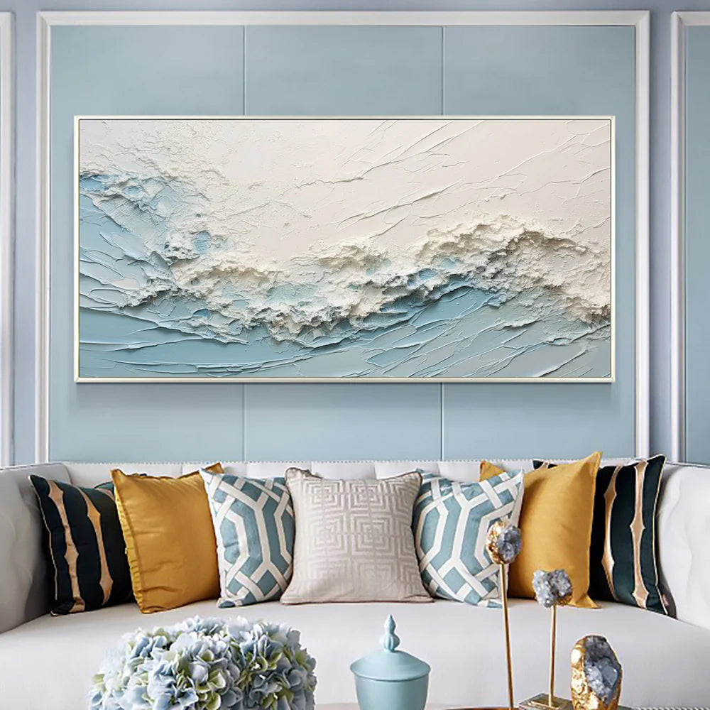 Blue & White Textured Ocean Wallart for Decor #BGM 003