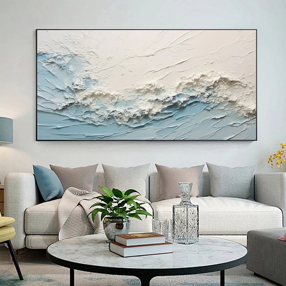 Blue & White Textured Ocean Wallart for Decor #BGM 003