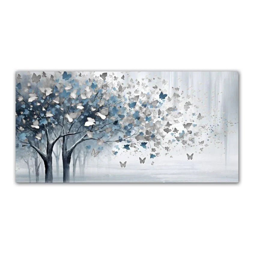 Silver Butterfly Leaves Abstract Textured Wall Art