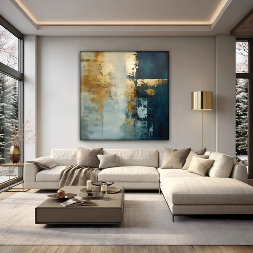 Traces of Blue Textured Abstract Painting #TB 008