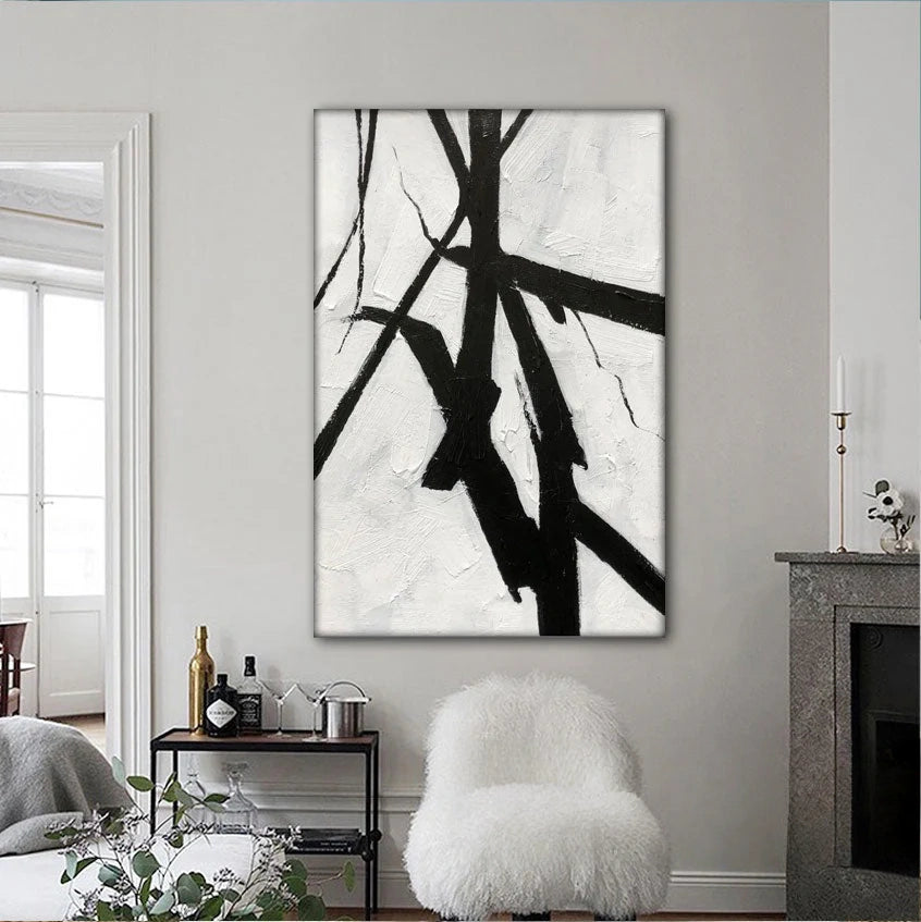 Black & White Abstract Textured Wall Painting #BW 091