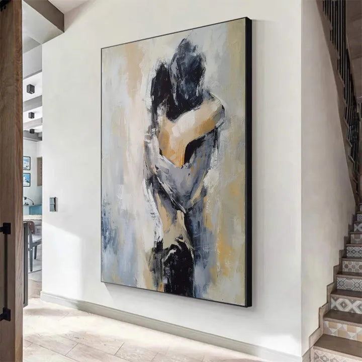 Abstract Couple Figurative Wall Painting - Tender Embrace