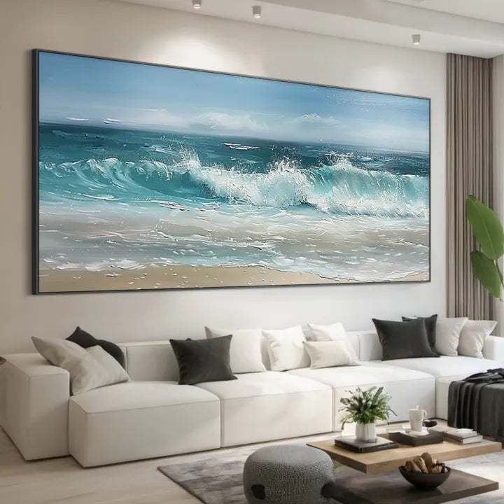 Blue & White Coastal Beach Textured Wall Art - Shoreline Serenity