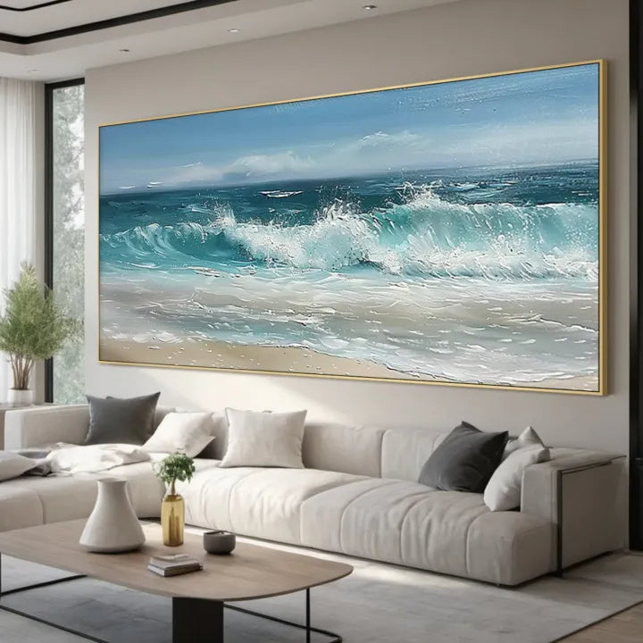 Blue & White Coastal Beach Textured Wall Art - Shoreline Serenity