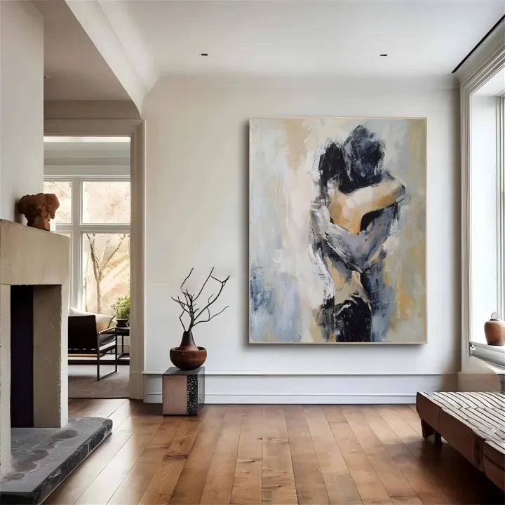 Abstract Couple Figurative Wall Painting - Tender Embrace