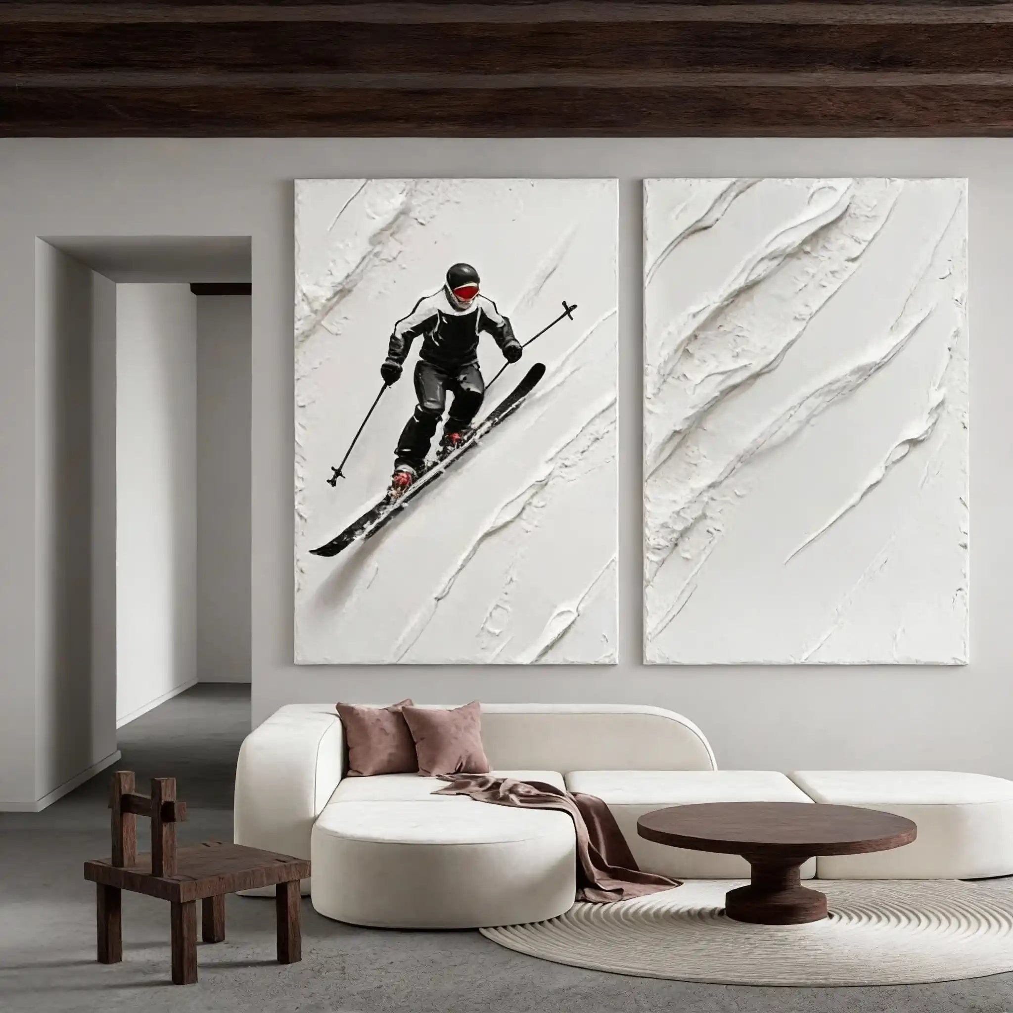 Skiing Sport Textured Wall Art Set of 2 #SA040