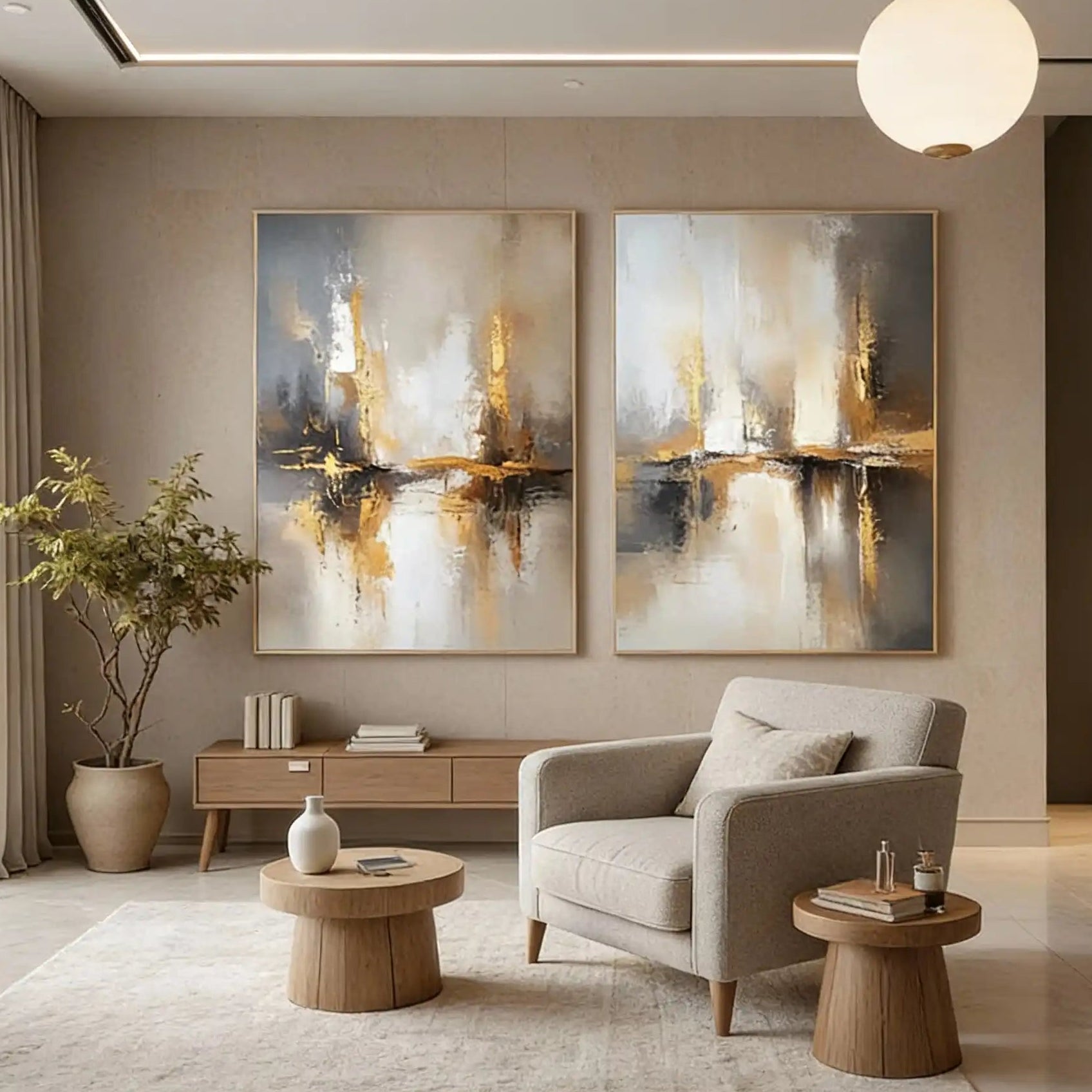 Golden Reflections Luxurious Abstract Art Set Of 2 #WS 041