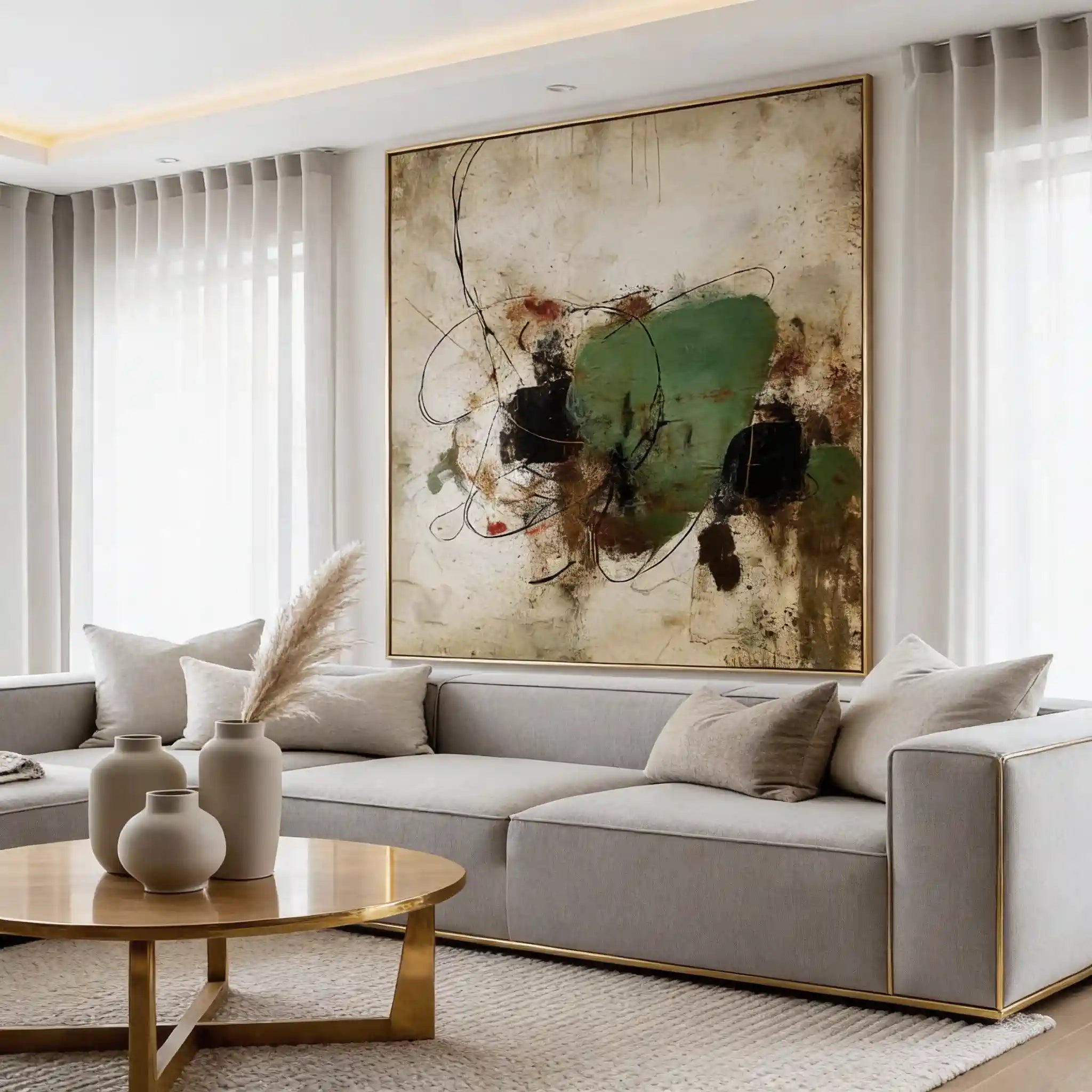 Green & Beige Abstract Textured Wall Painting #GB 012