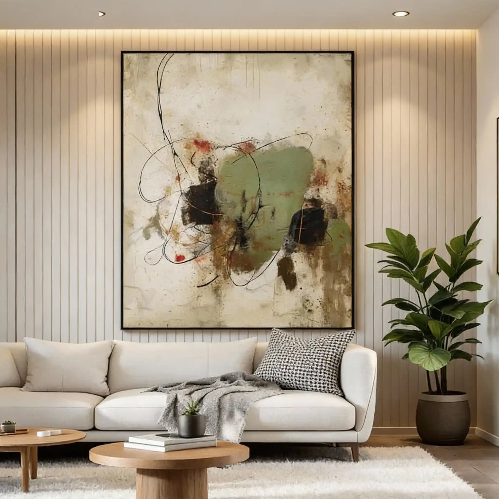 Green & Beige Abstract Textured Wall Painting #GB 012