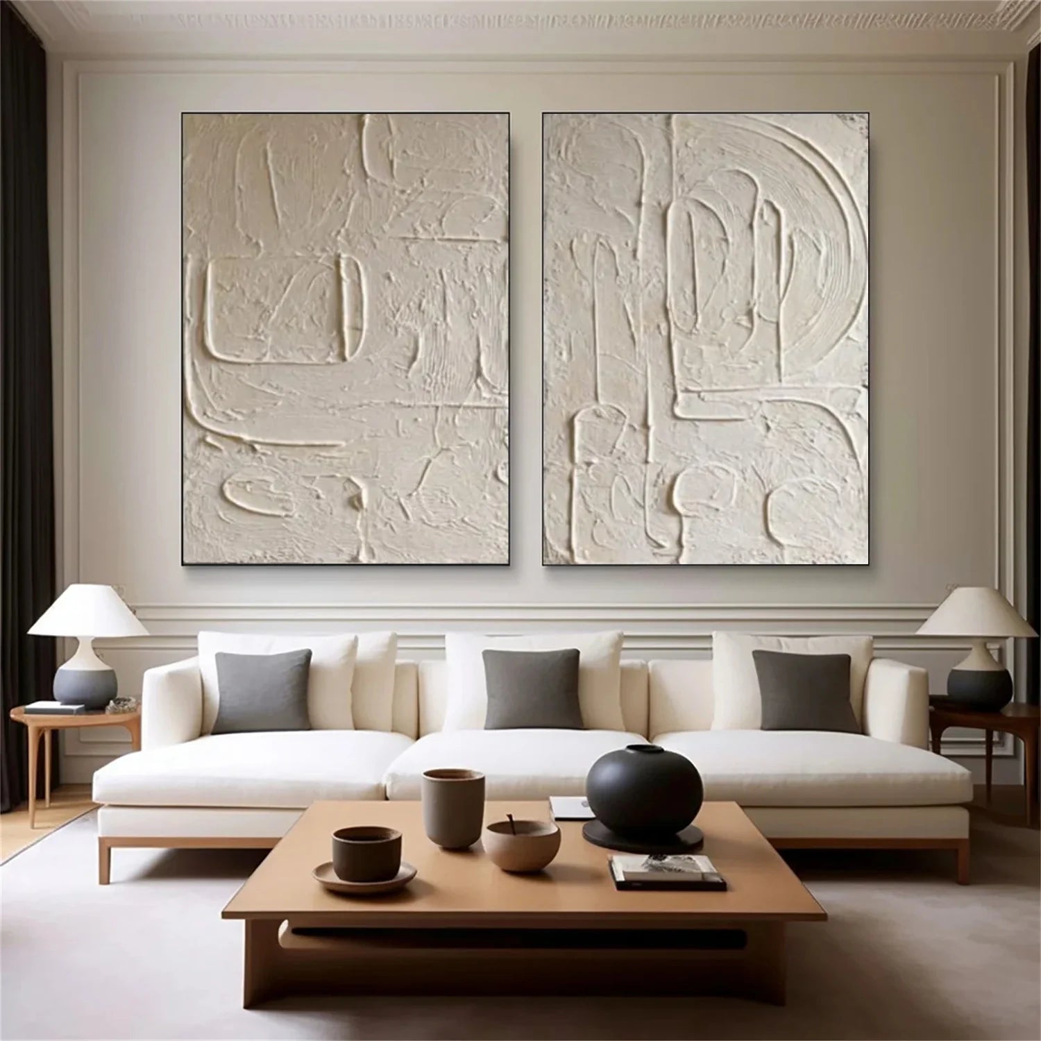 White Minimalist Textured Canvas Art Set of 2 #MM274