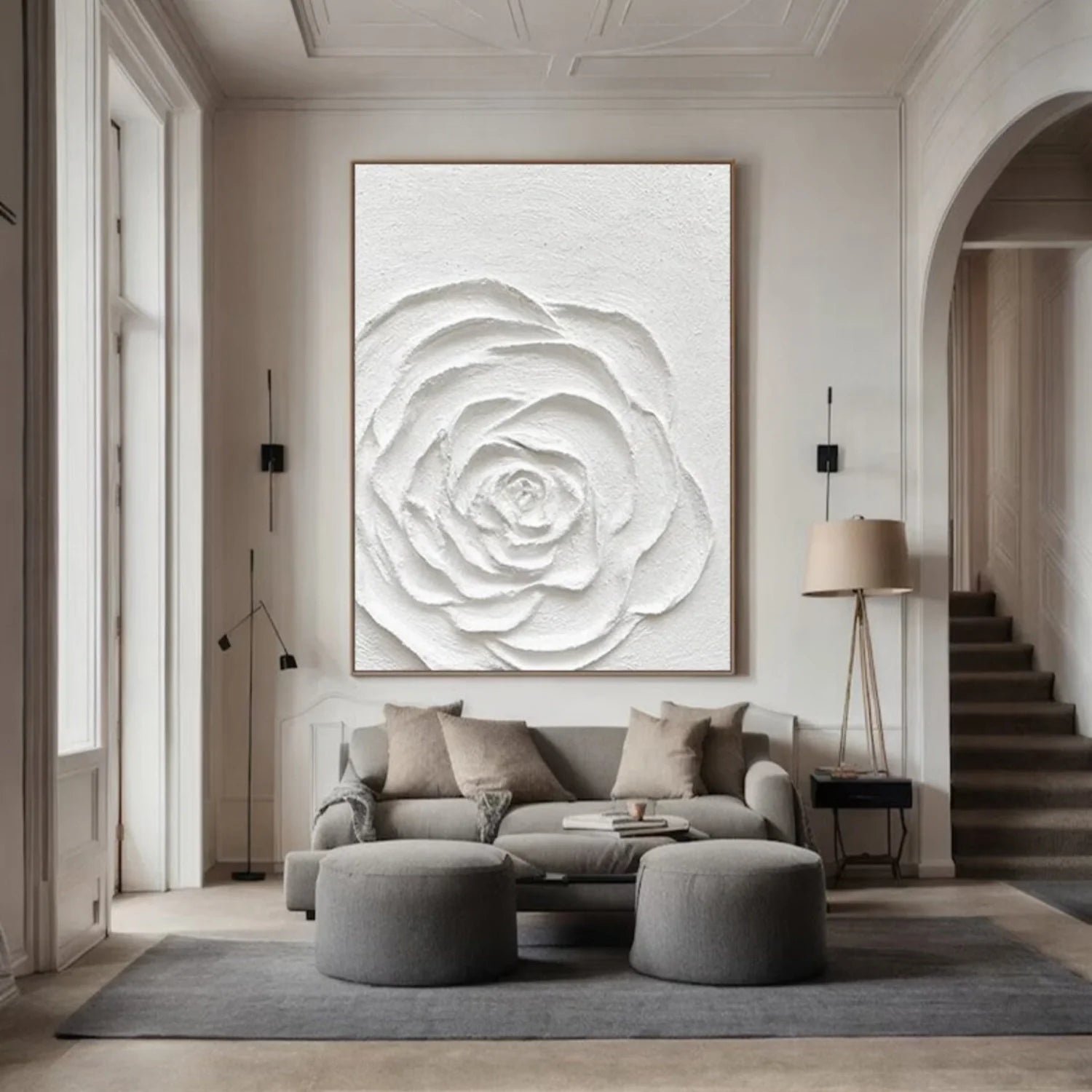 White Flower & Tree Abstract Textured Wall Art #ML127