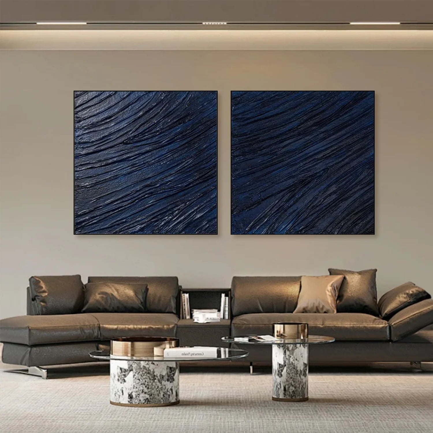 Blue Minimalist Textured Canvas Art Set of 2 #MZ104