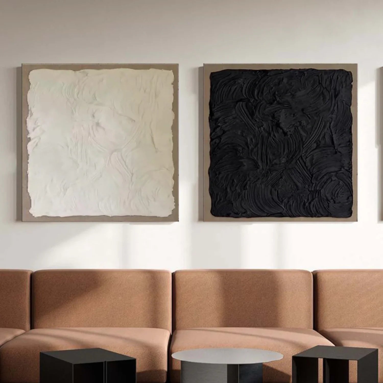 Black and White Minimalist Textured Canvas Art Set of 2 #MM264