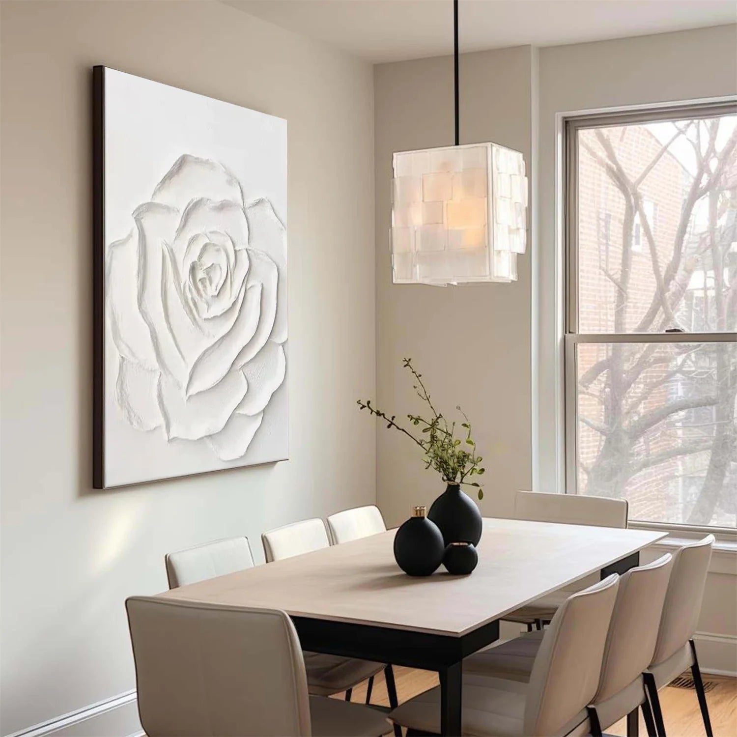 White Flower & Tree Abstract Textured Wall Art #ML130