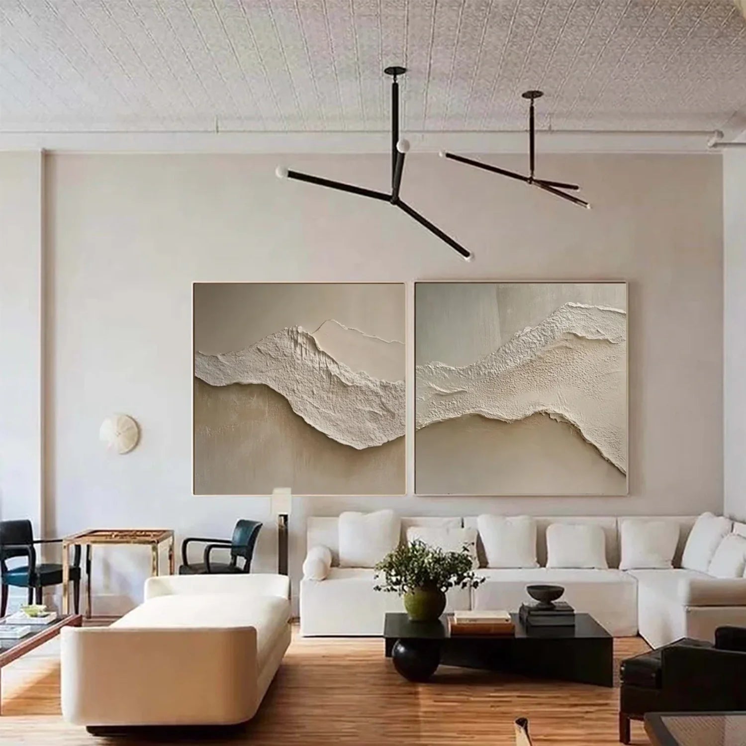 Beige and Brown Minimalist Textured Canvas Art Set of 2 #MZ117