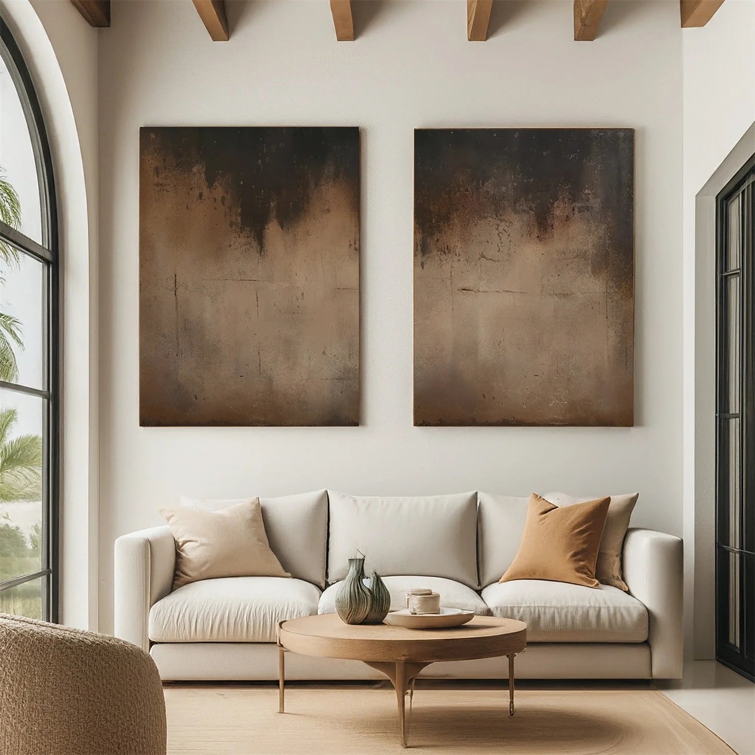 Beige and Brown Abstract Tranquility Set of 2 #WS524