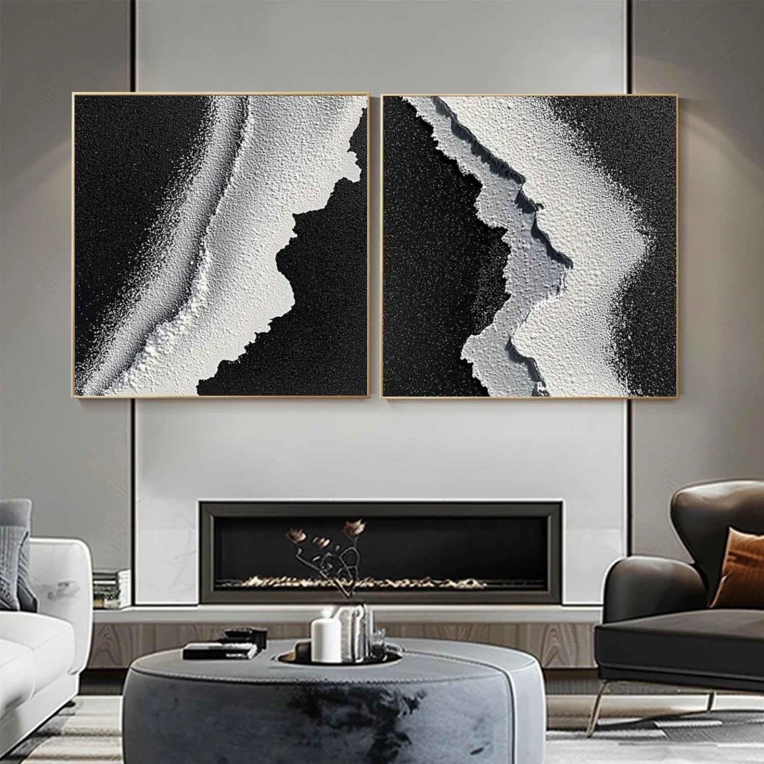 Black and White Minimalist Textured Canvas Art Set of 2 #MZ118